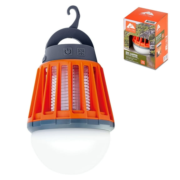 Ozark Trail Bug Zapper with LED Lantern, Rechargeable Battery, for Ourdoor Use, Orange Colour