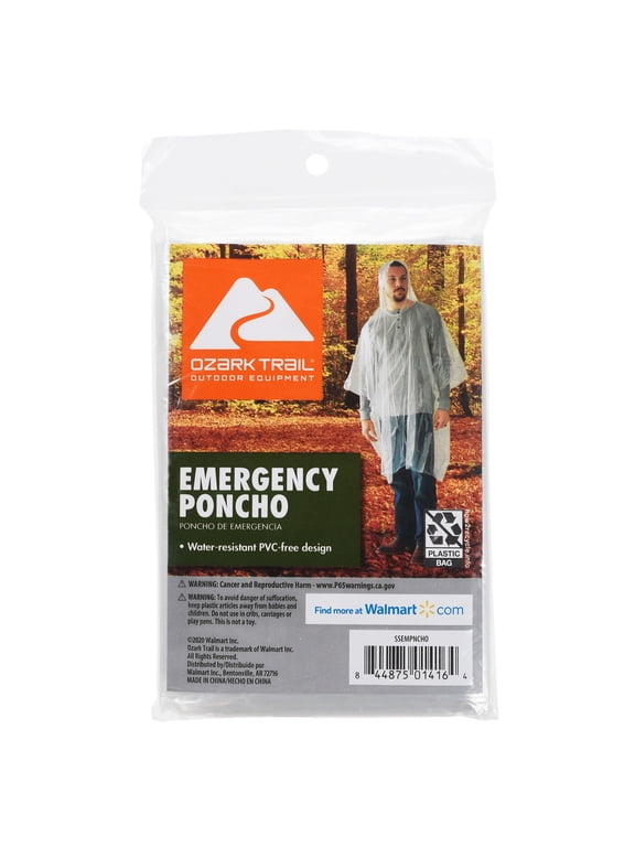 Clear Emergency Poncho, Single Pack