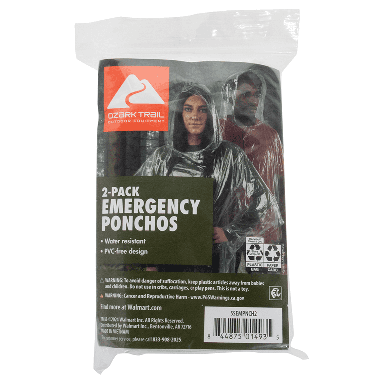 Ozark Trail Emergency Poncho Pack Hooded Clear One Size Fits