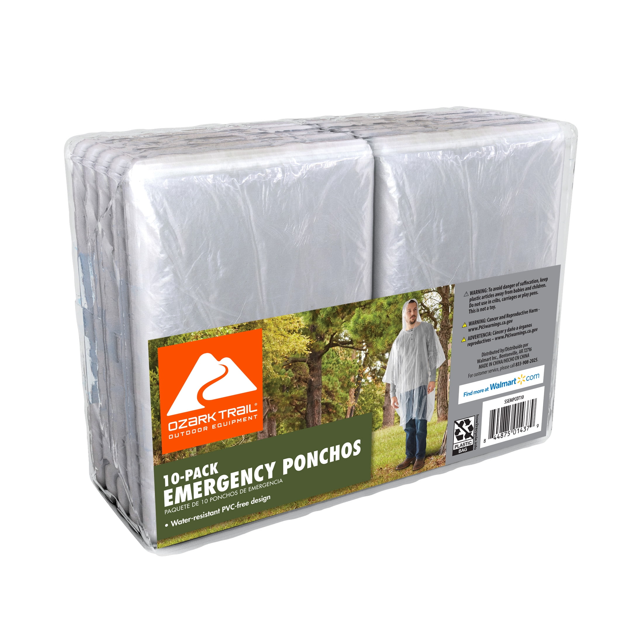 Ozark Trail Clear Emergency Poncho - 10 Pack