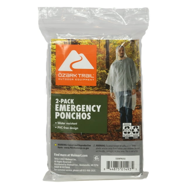 Ozark Trail Clear One Size Fits Most Emergency Poncho 2 Count