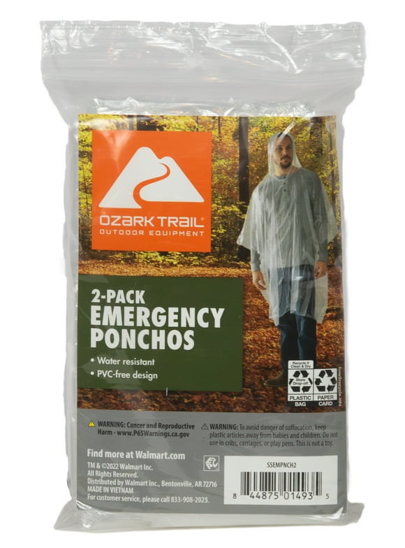 Ozark Trail Clear One Size Fits Most Emergency Poncho 2 Count