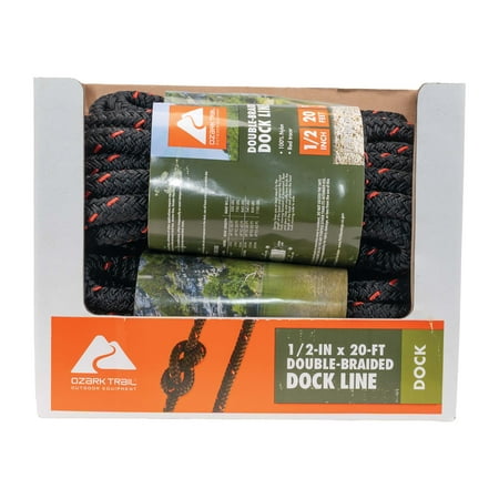 Ozark Trail 1/2 in x 20 ft Double Braided Nylon Dock Line, Heavy Duty Boat Mooring Rope for Marine Use