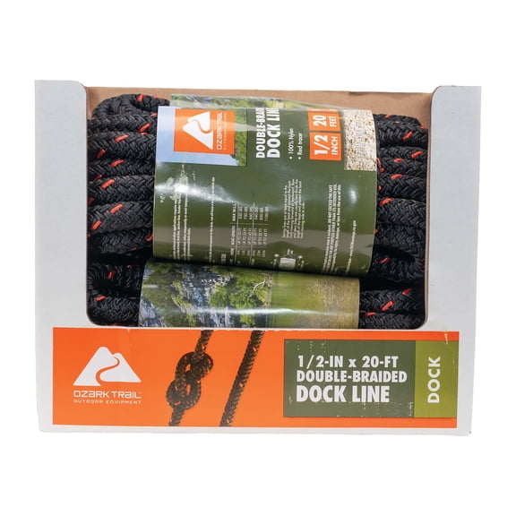 Ozark Trail Double Braided Nylon Dock Line 1/2 Inch by 20 Feet for Marine Use
