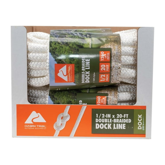 Ozark Trail Double Braided 1/2 Inch x20 Foot White Nylon Dock Line