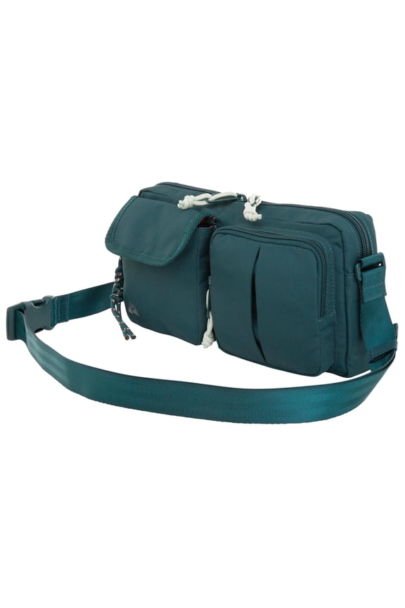 Unisex Double Pocket Polyester Fanny Pack Cross Body, Teal