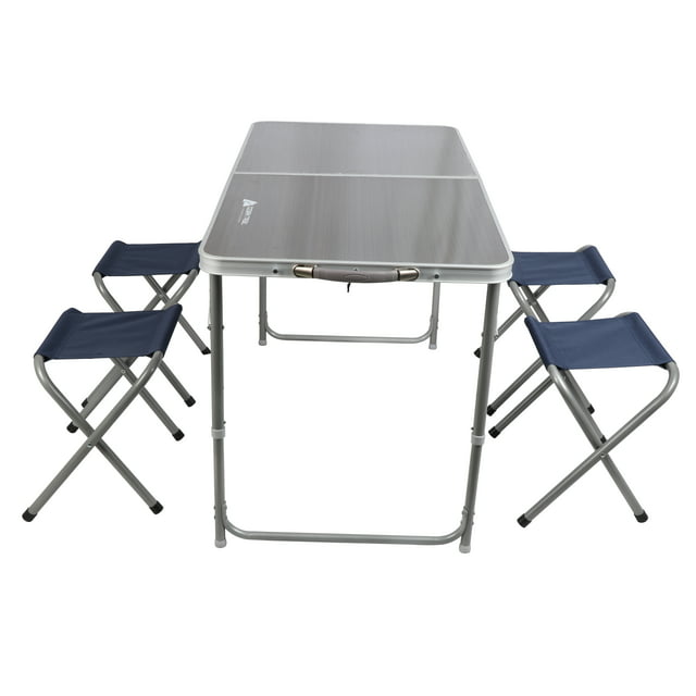 Ozark Trail Durable Steel and Aluminum Table Set with Stools, 47"x24"x21"x27"