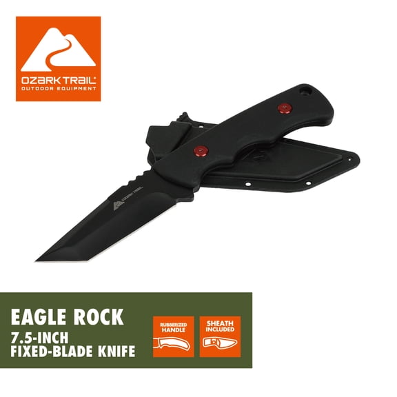 Ozark Trail Eagle Rock 7.5 in Fixed Blade Black Tanto Knife