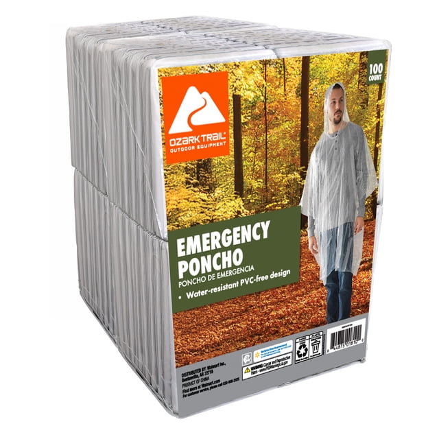 Sticker Ohs Ozark Trail Emergency Rain Ponchos, Clear, 100 Count - Walmart Business ...
