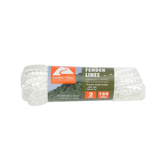 Ozark Trail Fender Lines, White, 1/4-inch x 5 feet, 2 pack