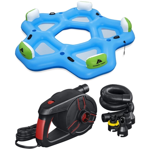 Ozark Trail Five Seat 5-Person Inflatable Island and Ozark Trail Powergrip Pro AC Electric Air Pump