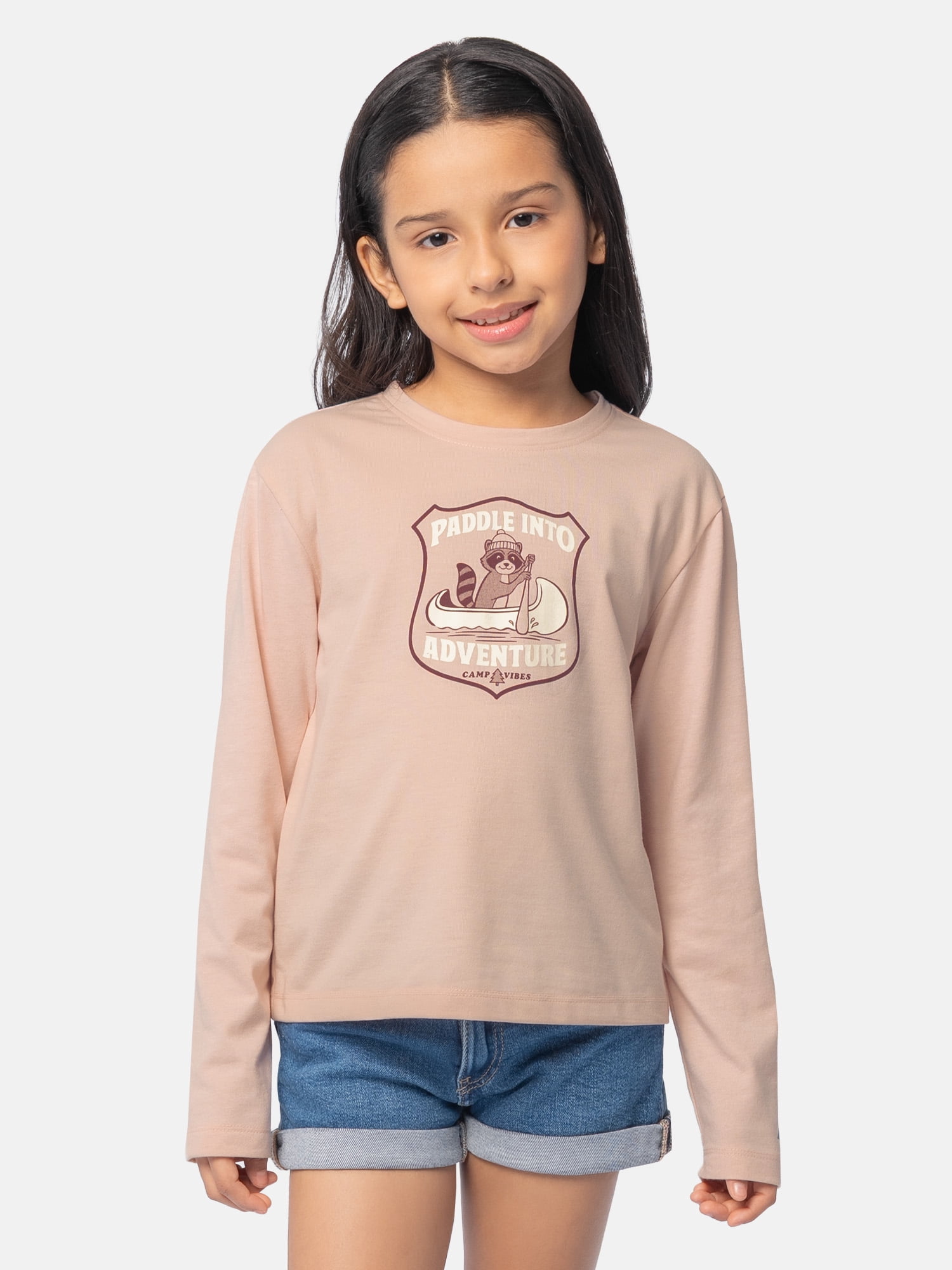 Ozark Trail Girl's Graphic Long Sleeve Tee, Sizes 4-18 & Plus