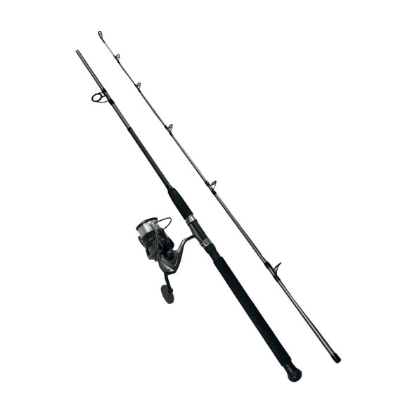 Ozark Trail Grit Stick Spinning Fishing Rod and Reel Combo, 7 ft Medium Heavy 2-Piece Rod, Size 5000 Reel, Left/Right Hand Retrieve, Grey with Orange