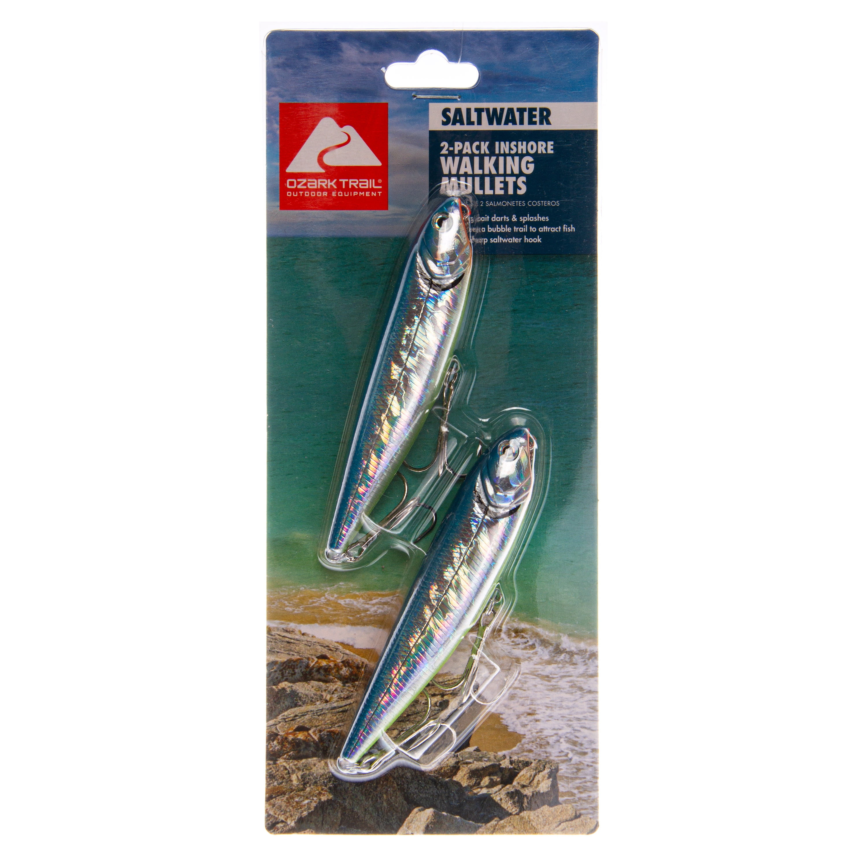 Ozark Trail Hard Plastic Saltwater Inshore Walking Fishing Lure, 2-pack. Painted in Fish Attracting Colors.