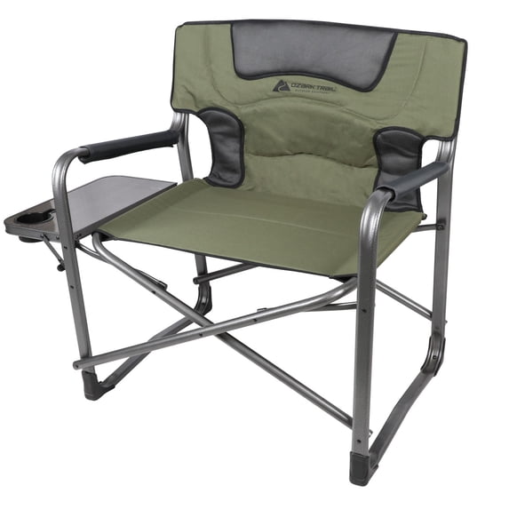 Ozark Trail Hazel Creek XXL Director Camping Chair with Side Table, Green, 400 lb Capacity
