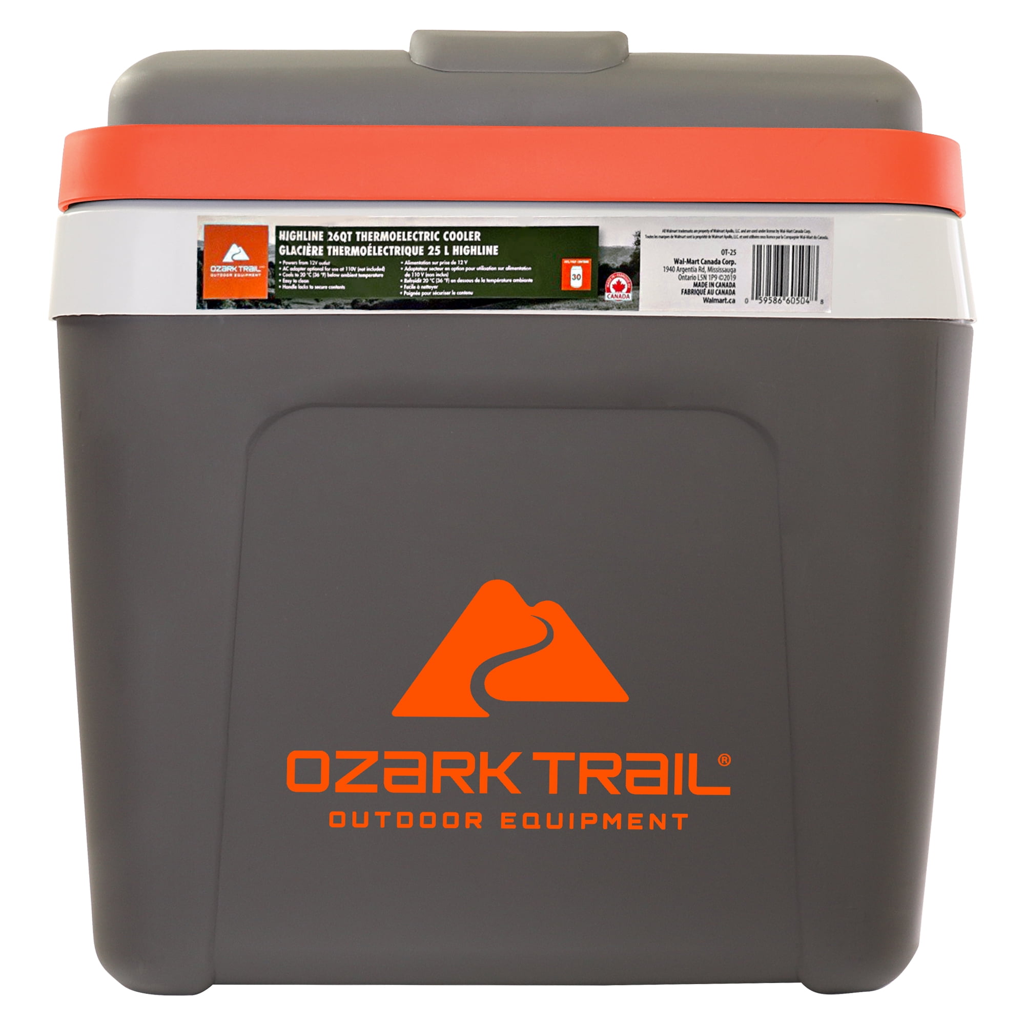 Ozark Trail 26QT electric Cooler 12V Portable Travel Beach Camping Picnic Insulated Cooler 30 Cans Iceless 24L, Grey