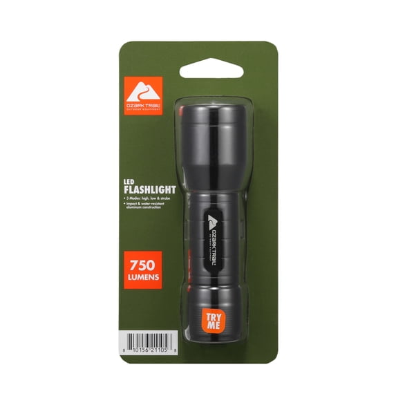 Le Flashlight Ozark Trail LED Flashlight, 750 Lumens, IPX4, AAA, Black - Walmart.com