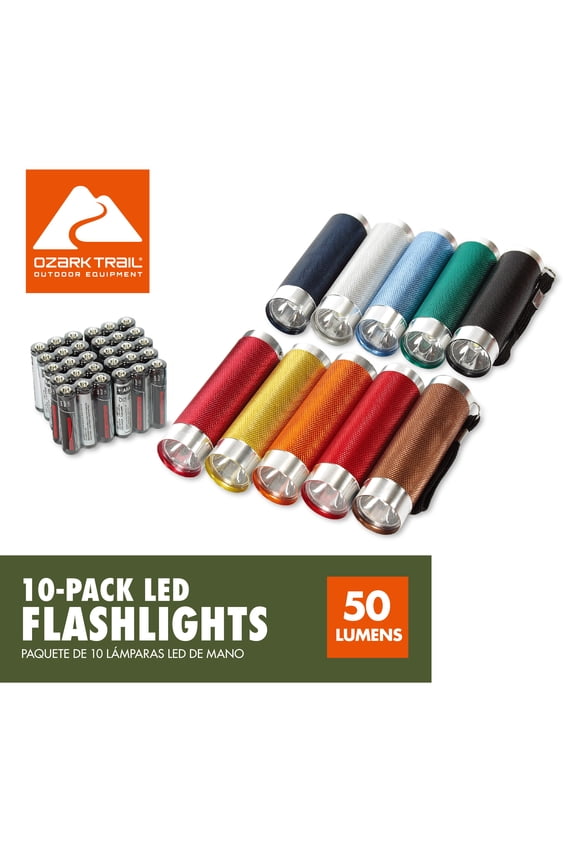 LED Flashlights 10-Pack 50 Lumens Multicolor Compact Set for Camping