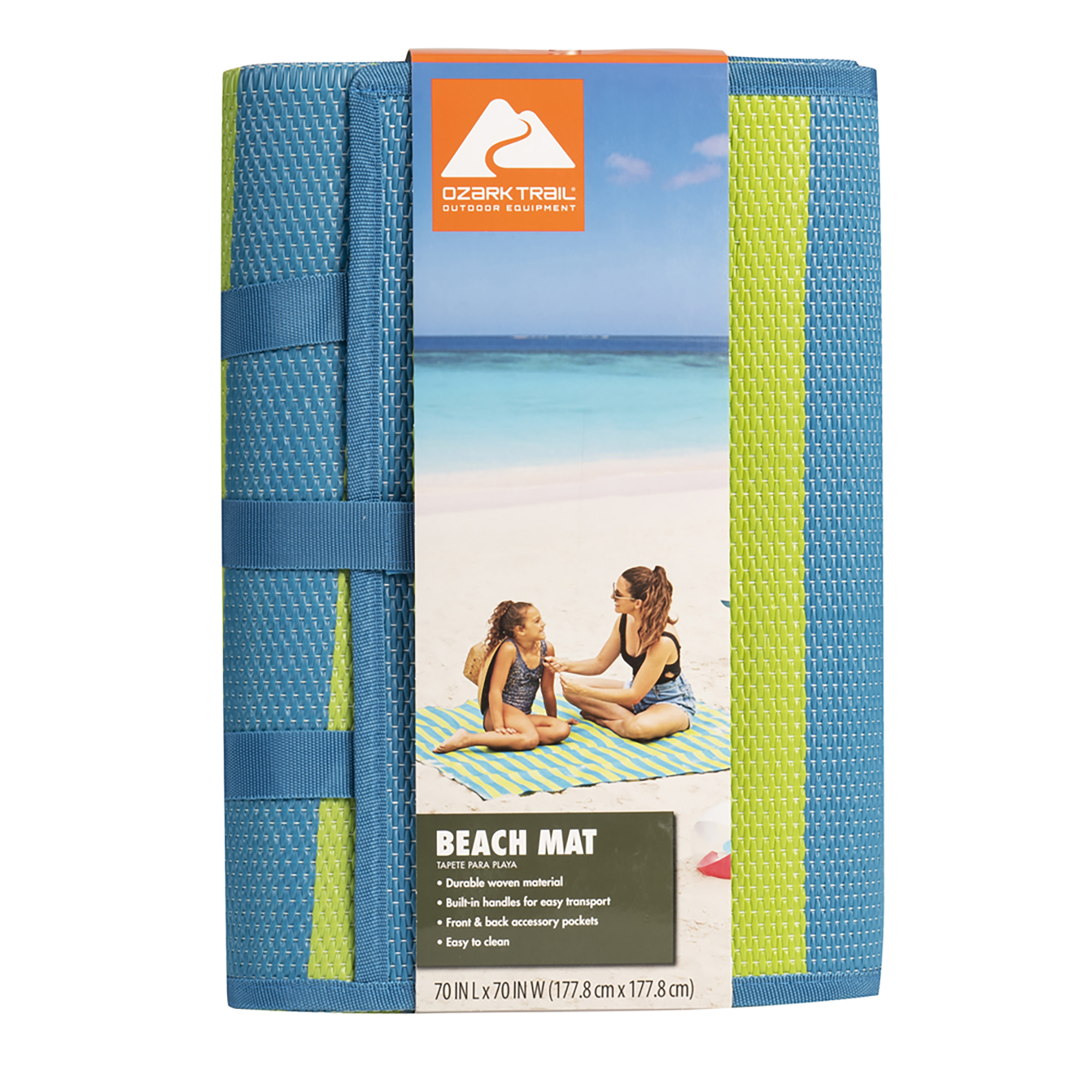 Ozark Trail Lightweight Turquoise/Green Beach Mat with Carry Straps, 70"x70" - image 1 of 5