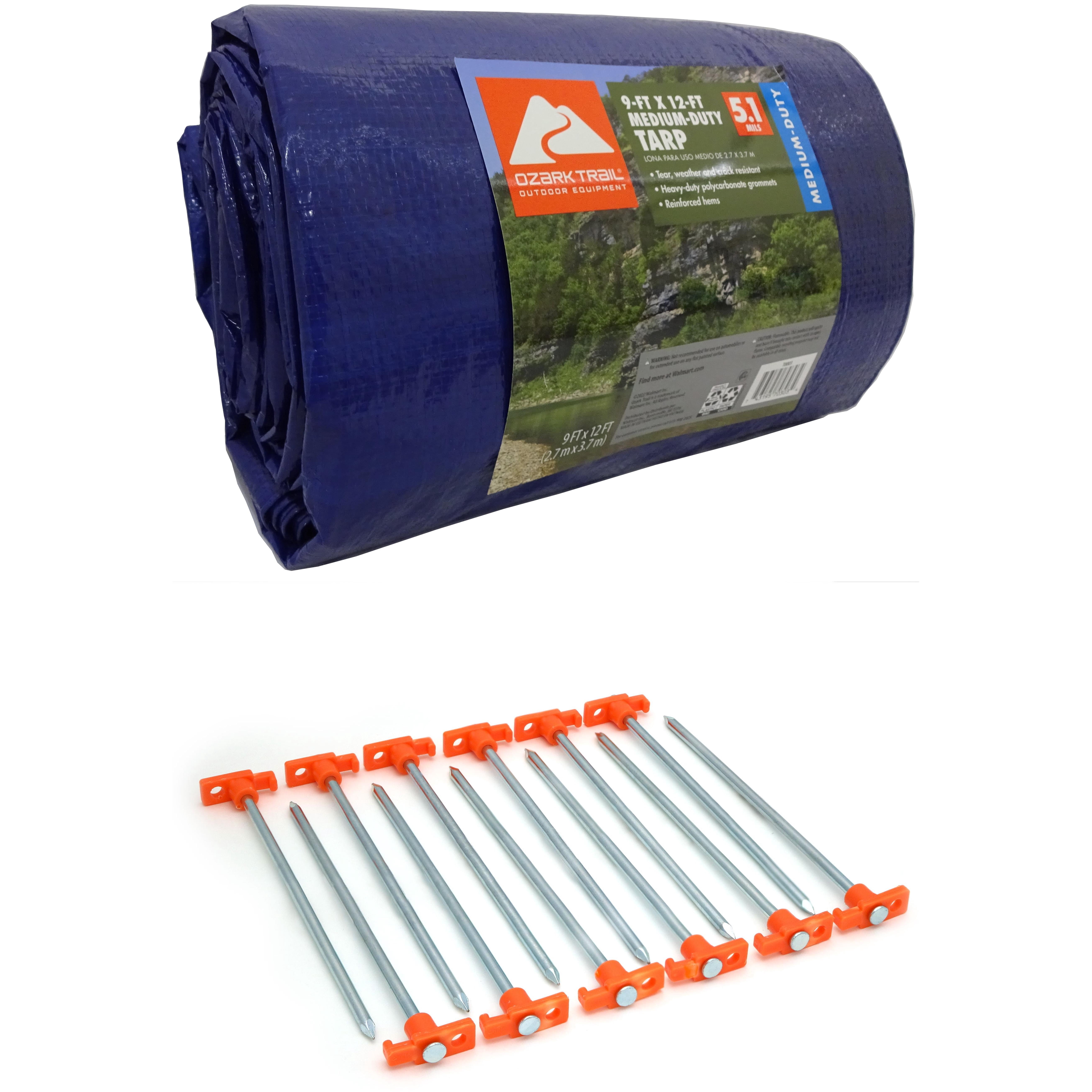 Ozark Trail Medium Duty Tarp 9'x12' and 12 Pack 10 Inch Nail Pegs