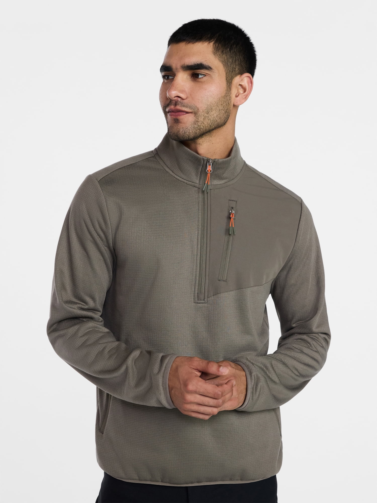 Ozark Trail Men's and Big Men's Quarter Zip Grid Fleece Jacket, Sizes S-3XL
