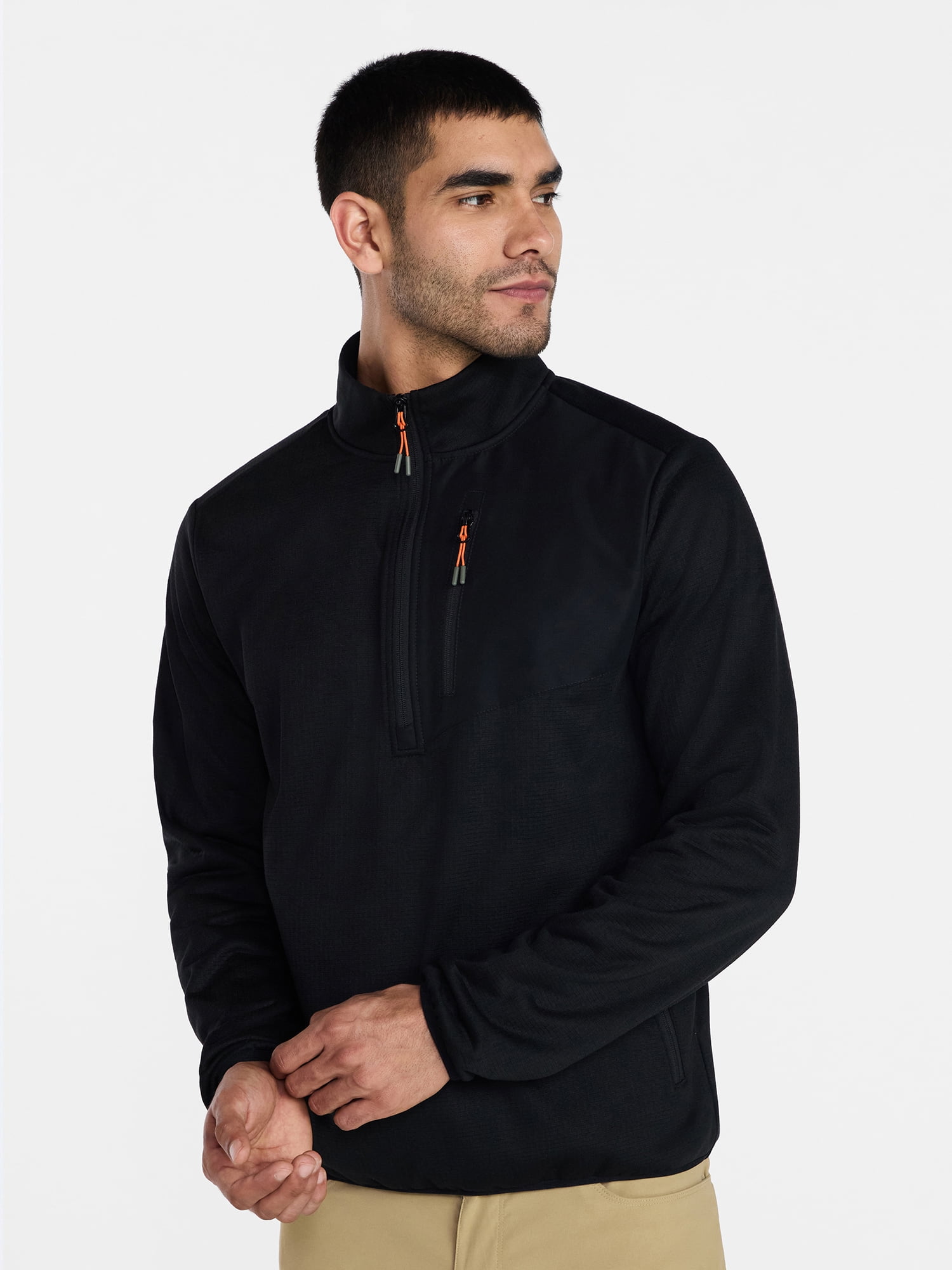 Ozark Trail Men's and Big Men's Quarter Zip Grid Fleece Jacket, Sizes S-3XL