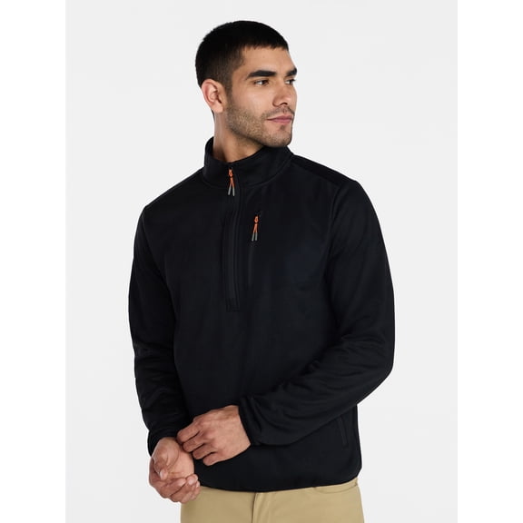 Ozark Trail Men's and Big Men's Quarter Zip Grid Fleece Jacket, Sizes S-3XL