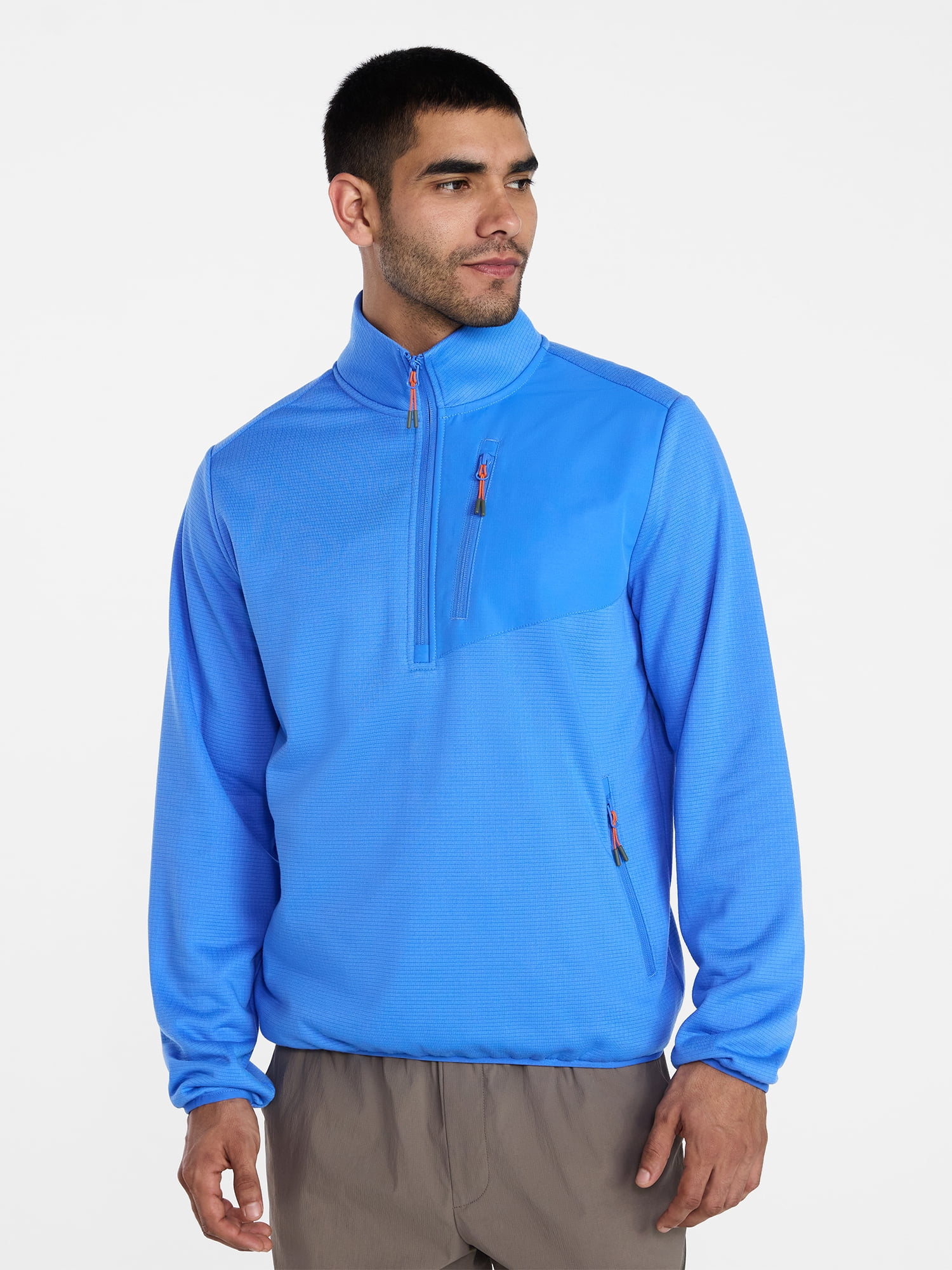 Ozark Trail Men's and Big Men's Quarter Zip Grid Fleece Jacket, Sizes S-3XL