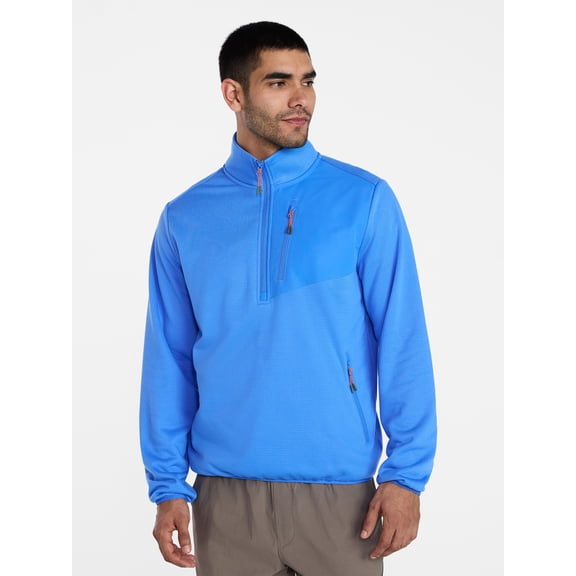 Ozark Trail Men's and Big Men's Quarter Zip Grid Fleece Jacket, Sizes S-3XL