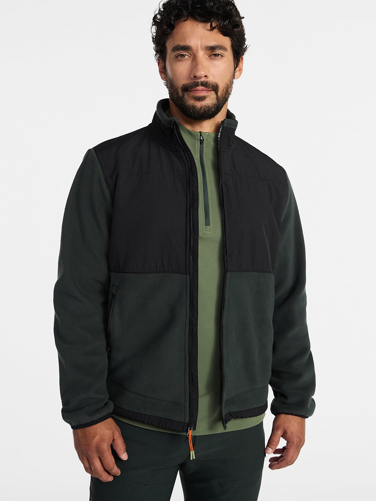Ozark Trail Men's and Big Men's Mix Media Fleece Jacket, Sizes S