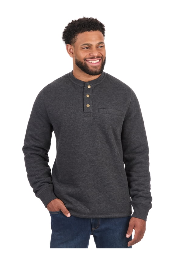 Men's Fleece Lined Henley Shirt with Long Sleeves, Sizes S-2XL