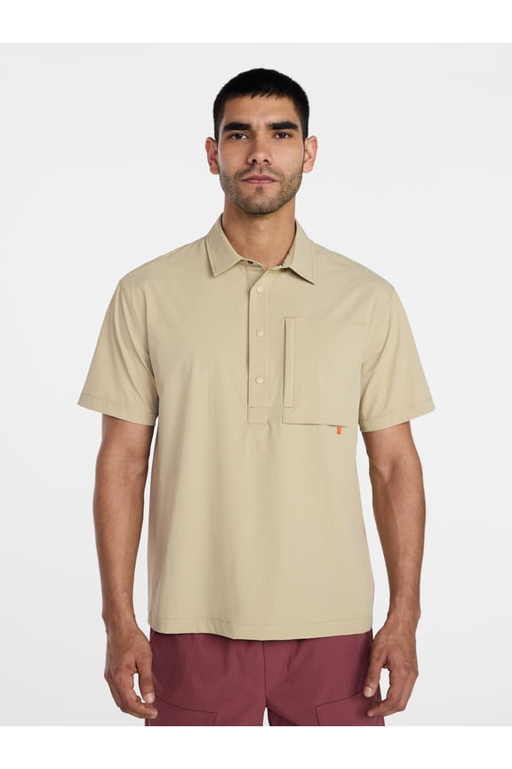 Men's Popover Shirt with Short Sleeves, Sizes S-3XL