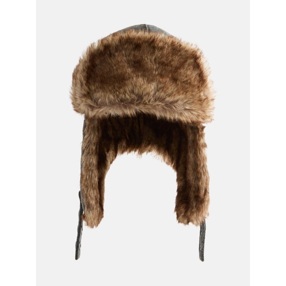 Ozark Trail Men's Faux Fur Trapper Hat, Charcoal, One Size Fits Most