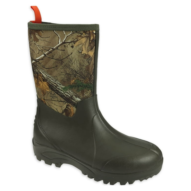 Ozark Trail Men's Waterproof Hunting Boots, Tall Rubber Neoprene, Real Tree, Black, Size 10