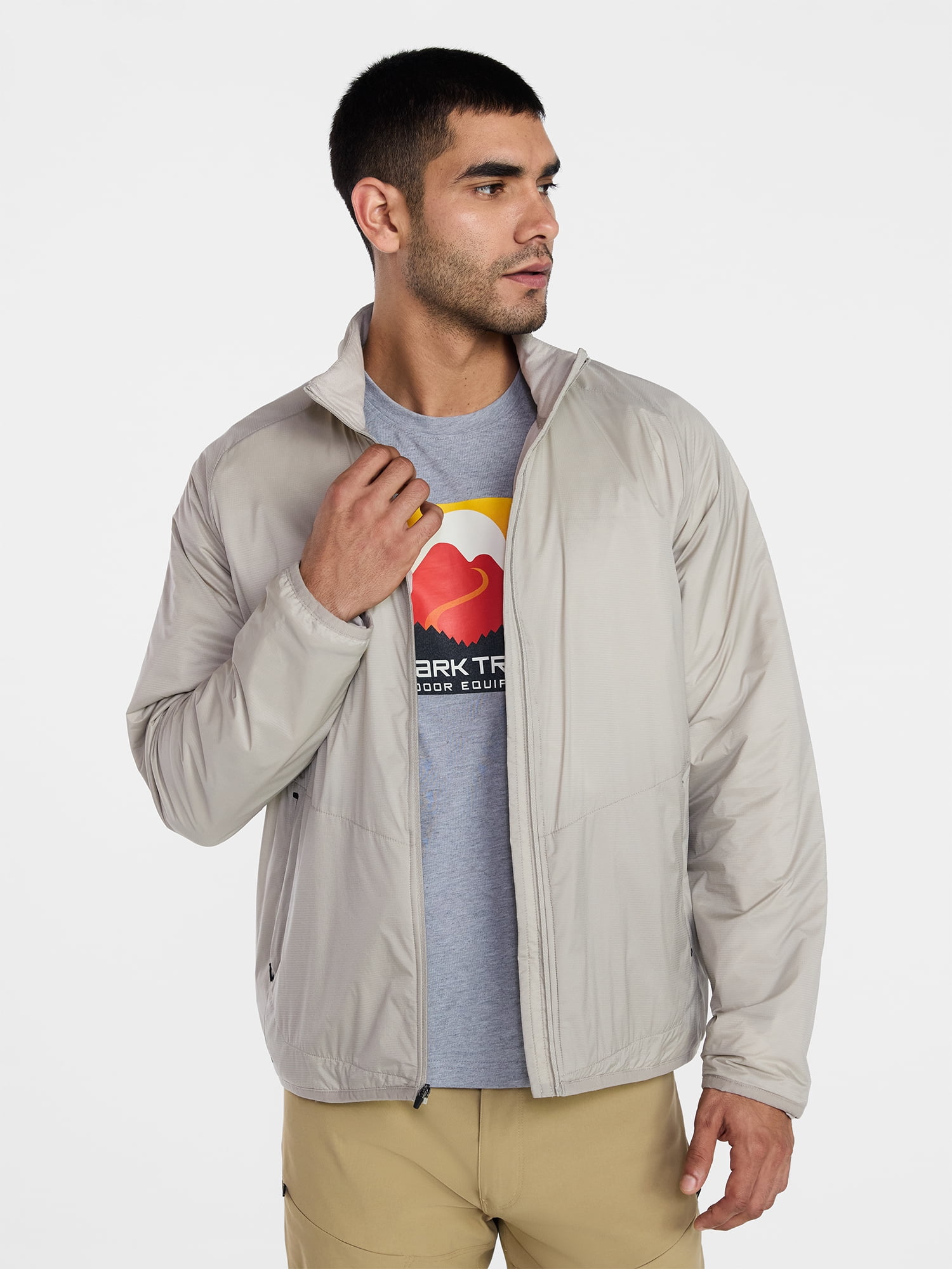Ozark Trail Men's and Big Men's Light Insulated Nylon Zip Jacket, Sizes S-3XL