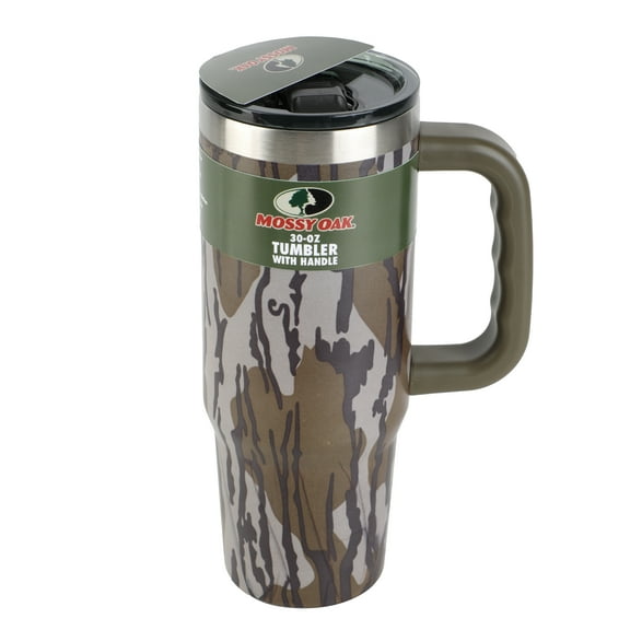 Mossy Oak 30oz Bottomland Camo Stainless Steel Insulated Travel Tumbler with Handle and Magnetic Lid. Leak Resistant