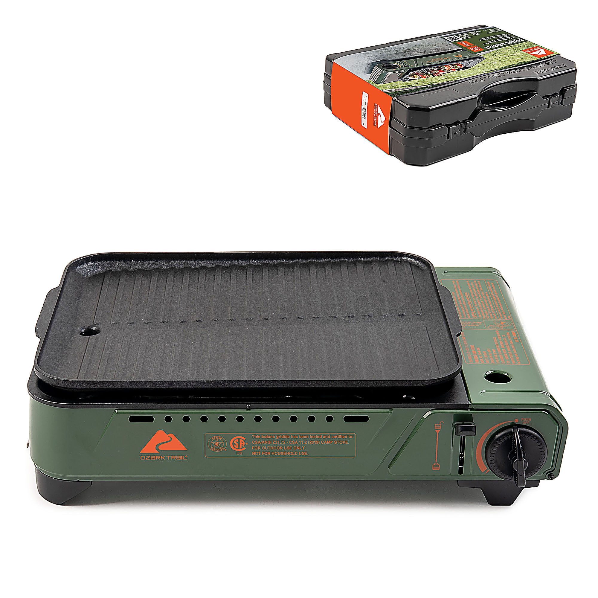 Ozark Trail Outdoor Butane Griddle, 7650 BTU, 15"x12" Cast Aluminum Griddle Fits 4 Burgers, CSA Approved, Green Color