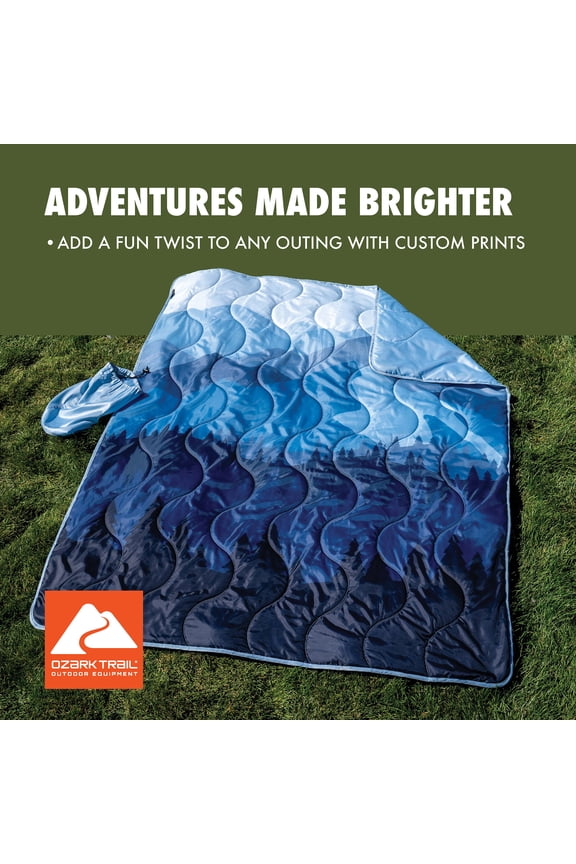 Packable Blanket, 70" x 60" in Blue Mountain Scene Design for Camping/Travel/Picnics
