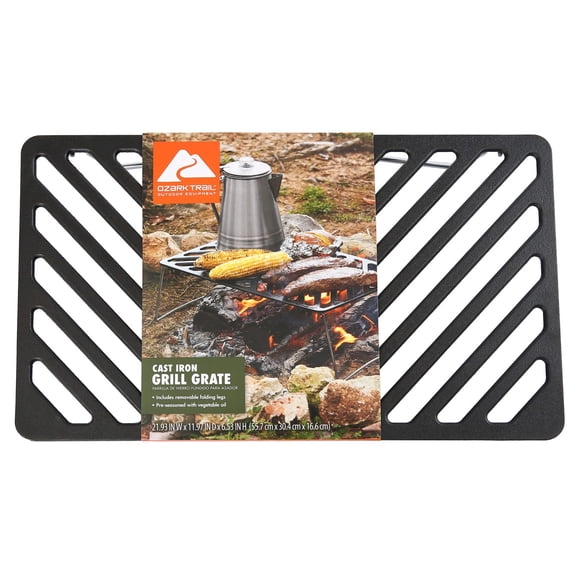 Ozark Trail Pre-Seasoned Cast Iron Grill Grid, 20.5 in x 12.6 in x 3 in