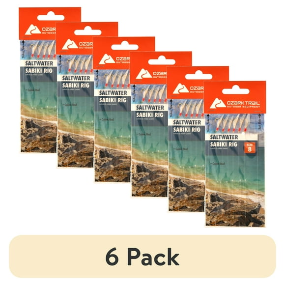 (6 pack) Ozark Trail Sabiki Bait Rig Green Glow for Herring, Whiting, Mackerel & Pin Fish, 1 oz