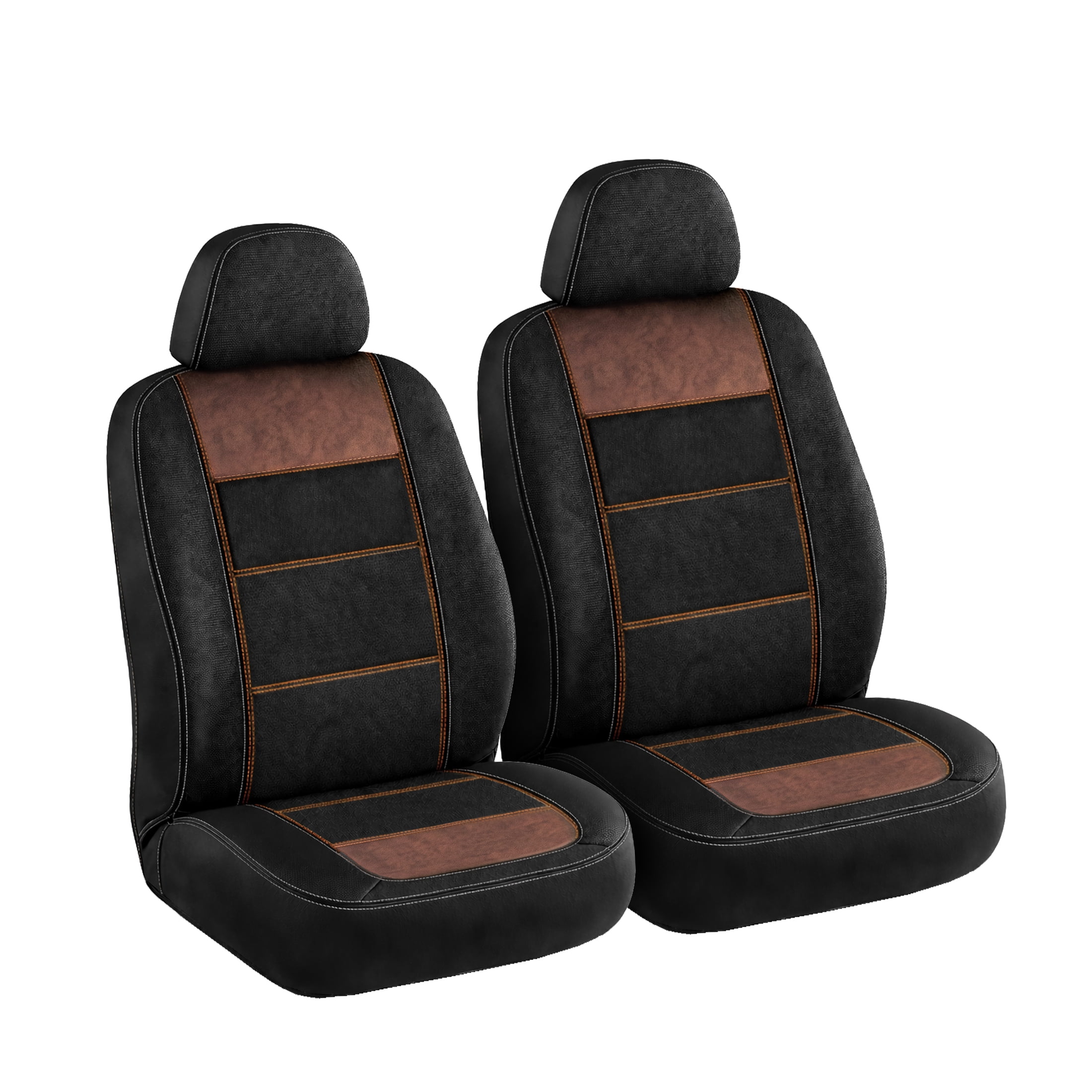 Ozark Trail Seat Covers 2 Pack, Heavy Duty Front Seat Cloth Fits Truck SUV CUV, Compatible with Attached Armrest, Black Vintage