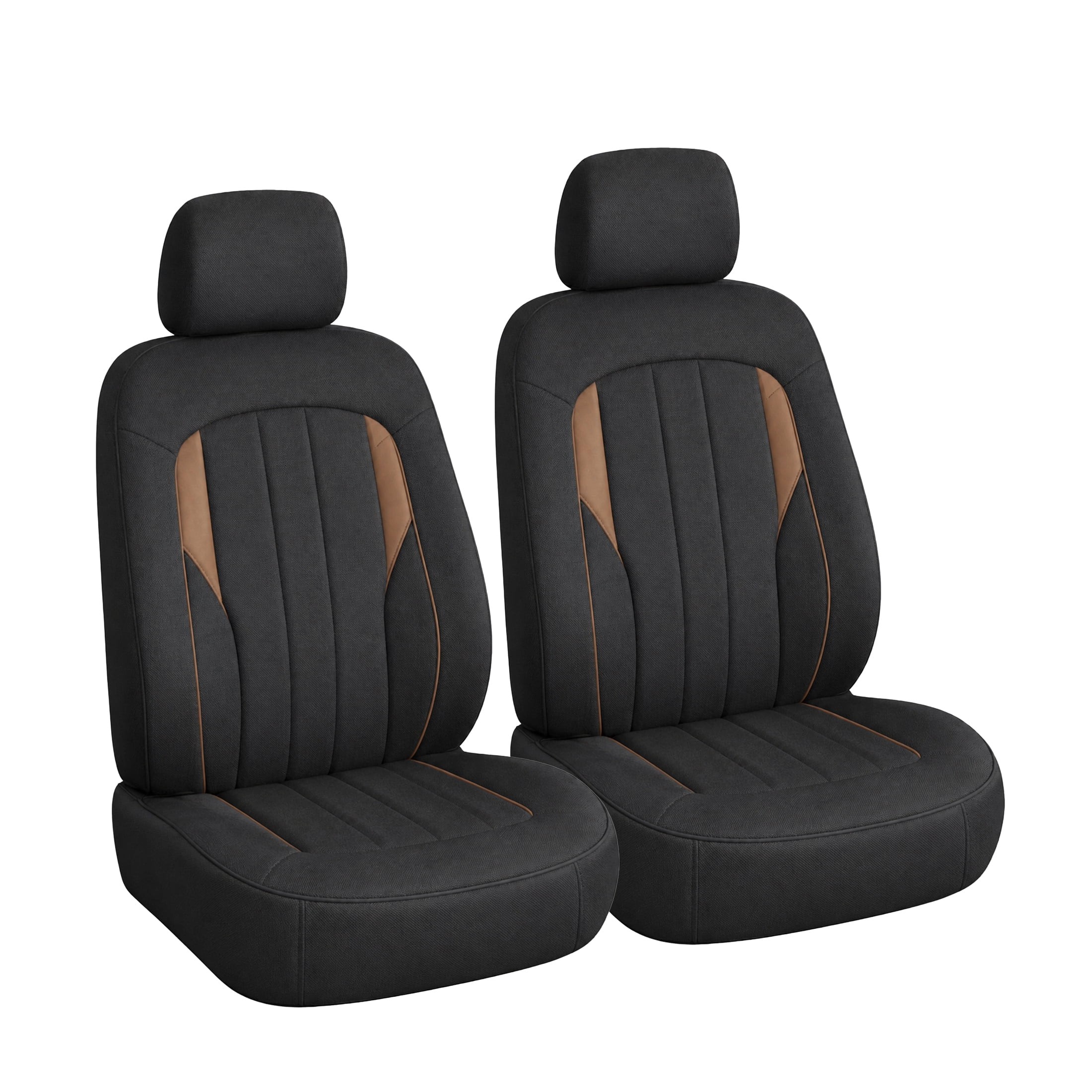 Ozark Trail Seat Covers 2 Pack, Premium Front Seat Faux Suede Fits Truck SUV CUV, Compatible with Attached Armrest, Black Brown