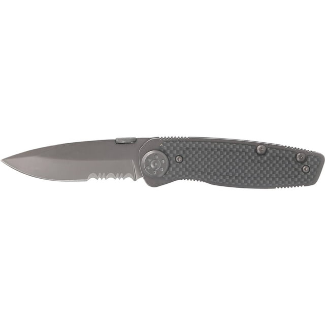 Ozark Trail Serrated Clip Knife with 3" Titanium Coated Blade, 3.75" Aluminum Handle and Pocket Clip