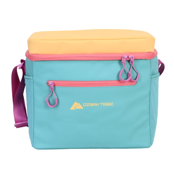 Ozark Trail Small Coated Cooler with Removable Hardliner, 12 Can Capacity, Summer Vibes Collection, Green/Yellow