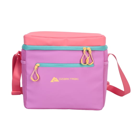 Ozark Trail Small Coated Cooler with Removable Hardliner, 12 Can Capacity, Summer Vibes Collection, Pink/Coral