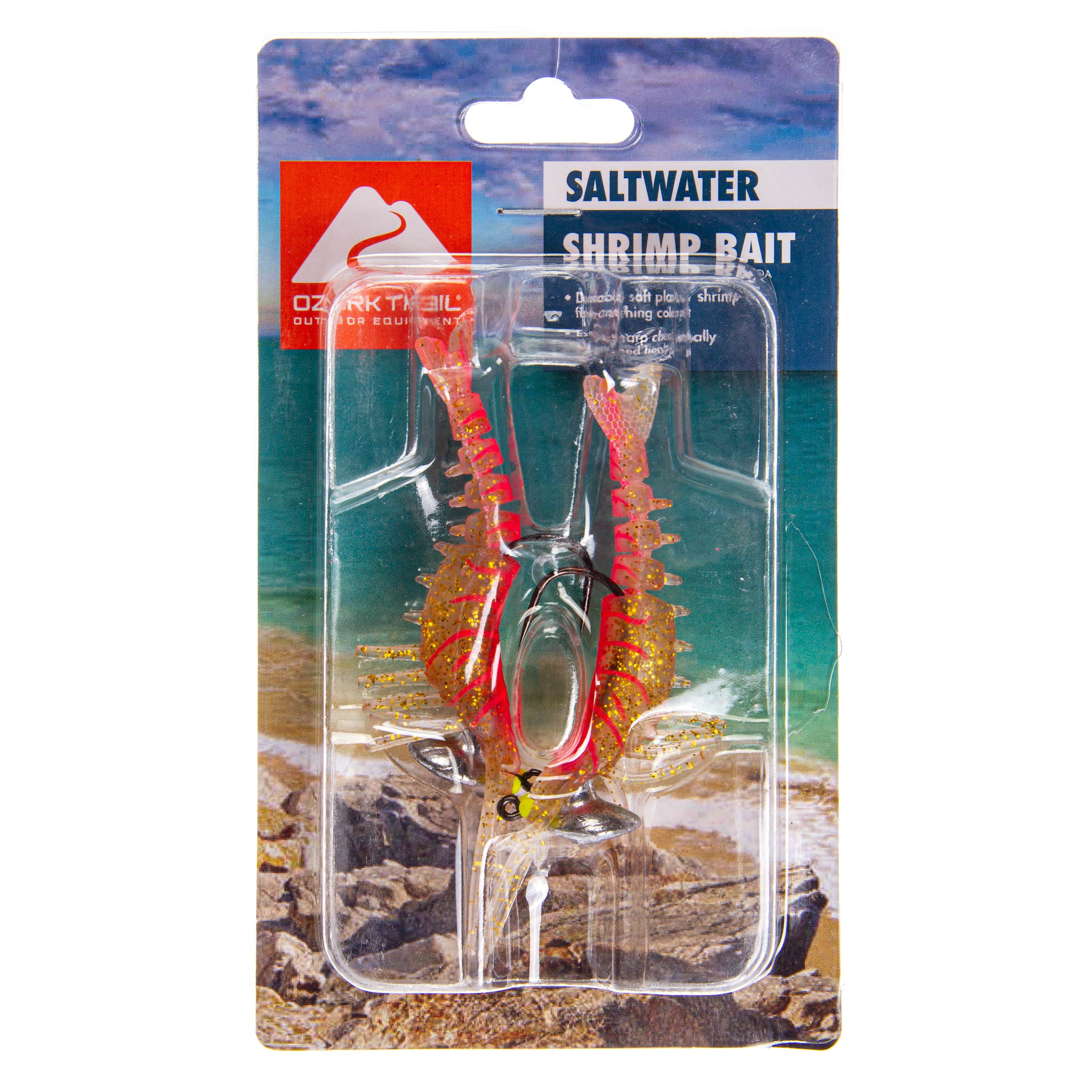 Ozark Trail Soft Plastic Saltwater Shrimp Bait Fishing Lures, 2-Pack. 