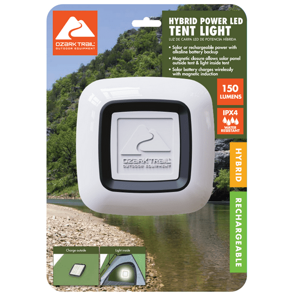 Ozark Trail Hybrid Power/Solar LED Tent Light with Inductive Magnetic Charging, 150 Lumens