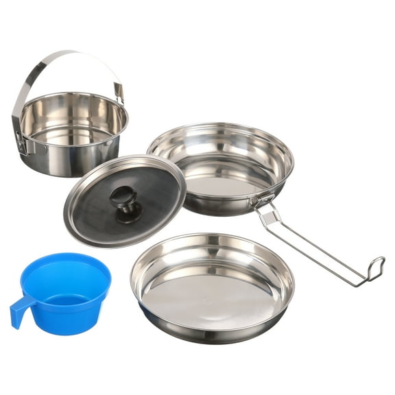 Ozark Trail Space-Saving 5-Piece Cookware Mess Kit, Stainless Steel, Plastic and Aluminum
