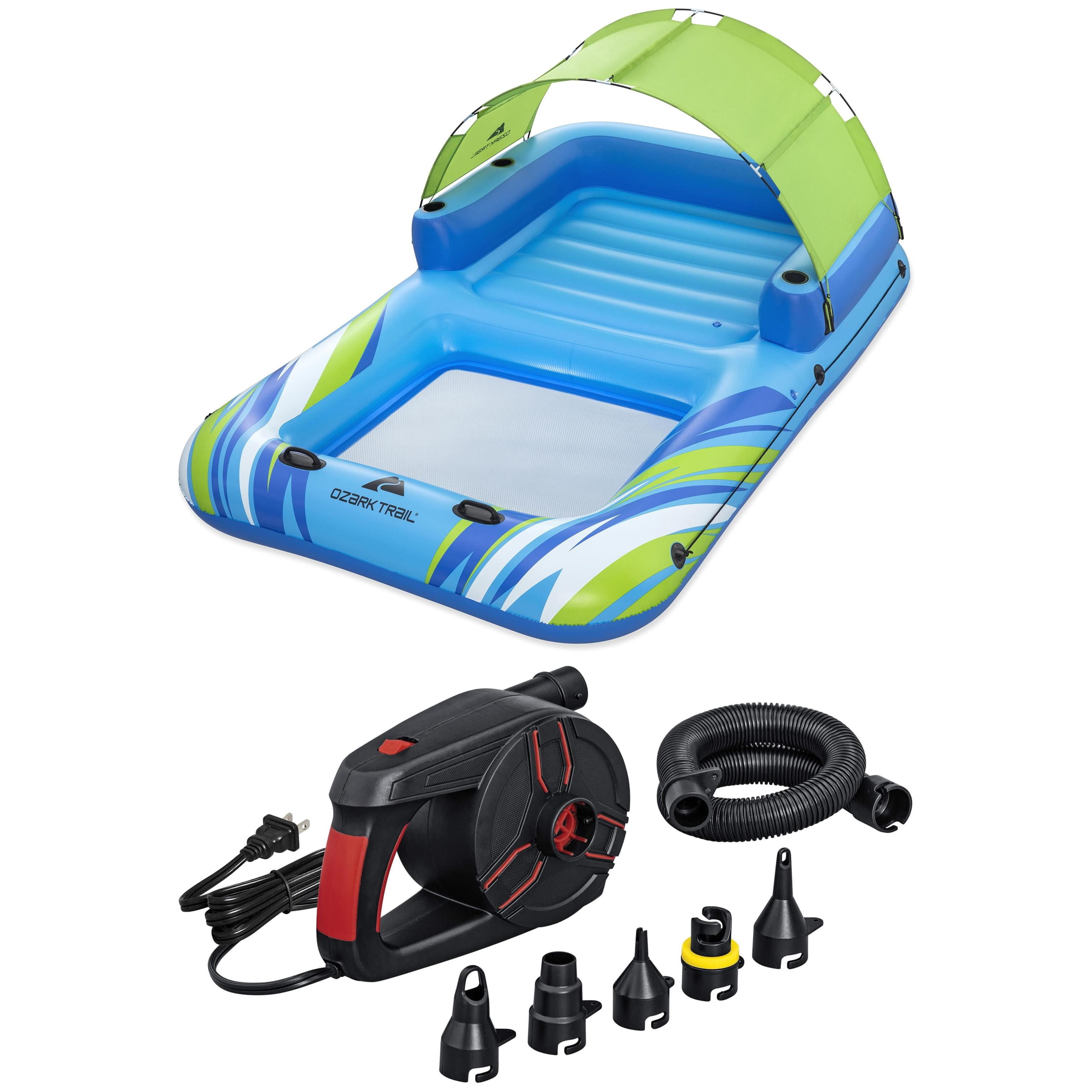 Ozark Trail Summer Oasis 4-Person Inflatable Island and Ozark Trail Powergrip Pro AC Electric Air Pump