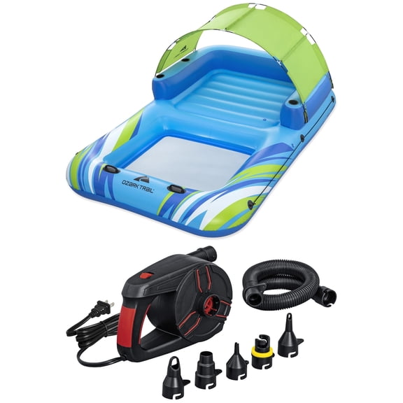 Ozark Trail Summer Oasis 4-Person Inflatable Island and Ozark Trail Powergrip Pro AC Electric Air Pump